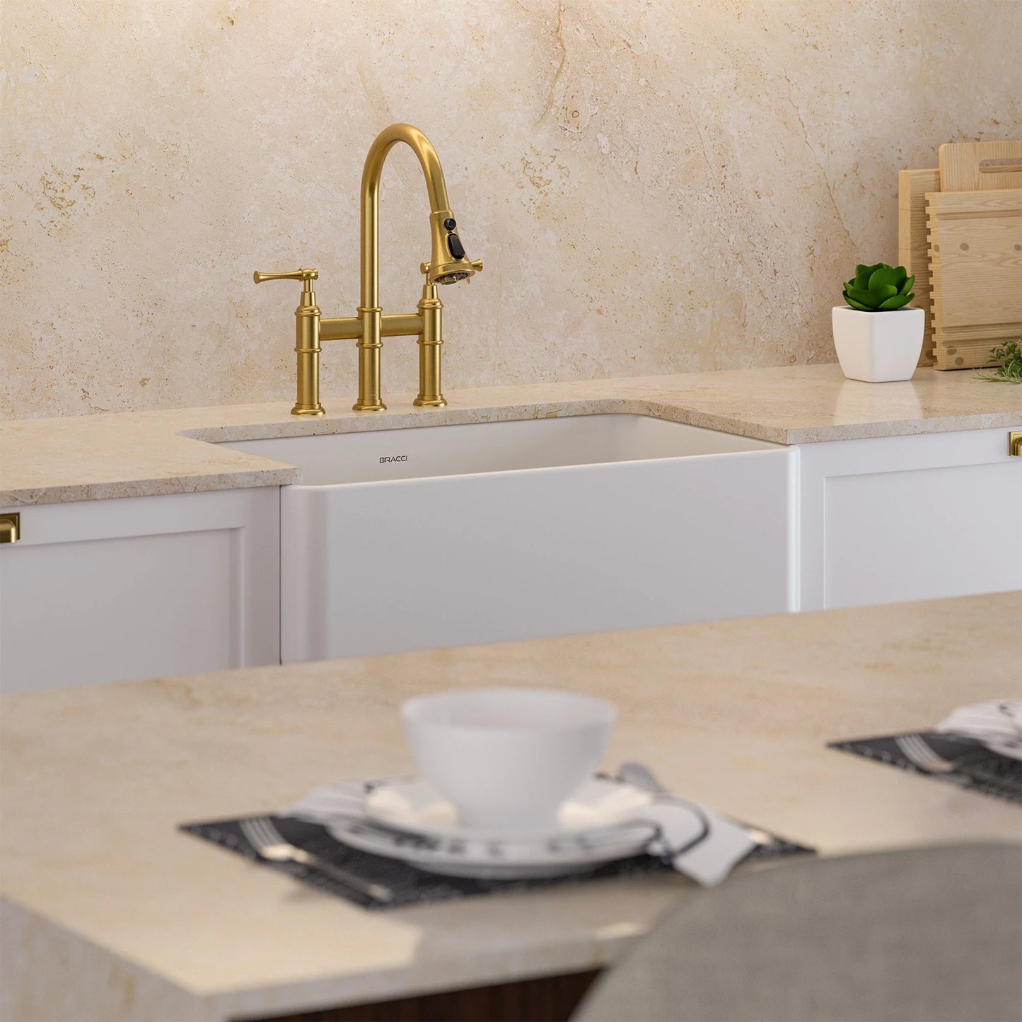 TORNEIRA DUPLO COMANDO Q/F BRIDGE DOURADO ESCOVADO