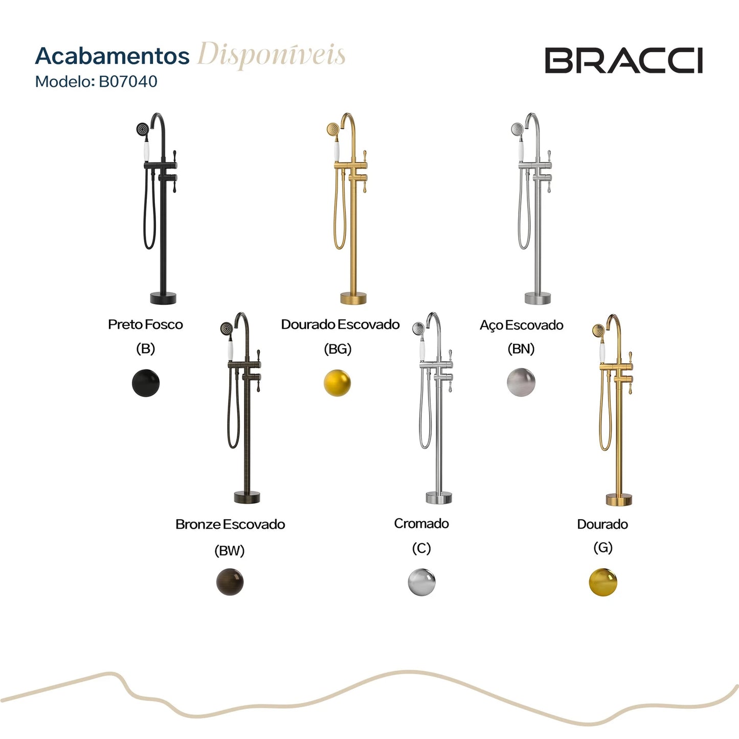 TORNEIRA MONOCOMANDO Q/F PARA BANHEIRAS DOURADO ESCOVADO