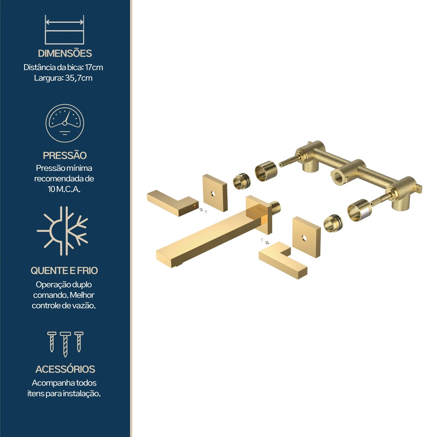 TORNEIRA DUPLO COMANDO DE PAREDE Q/F VERCCI DOURADO