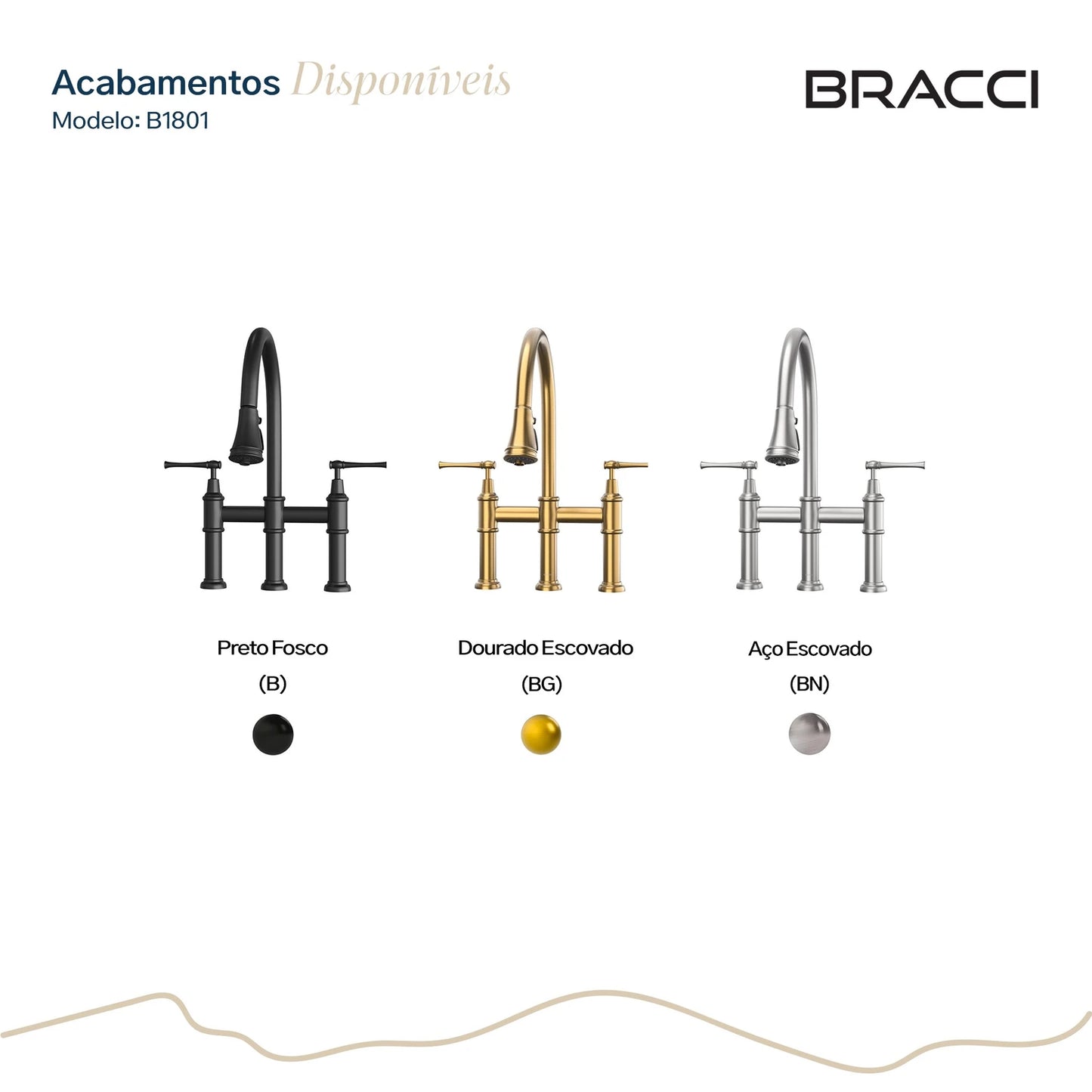TORNEIRA DUPLO COMANDO Q/F BRIDGE AÇO ESCOVADO