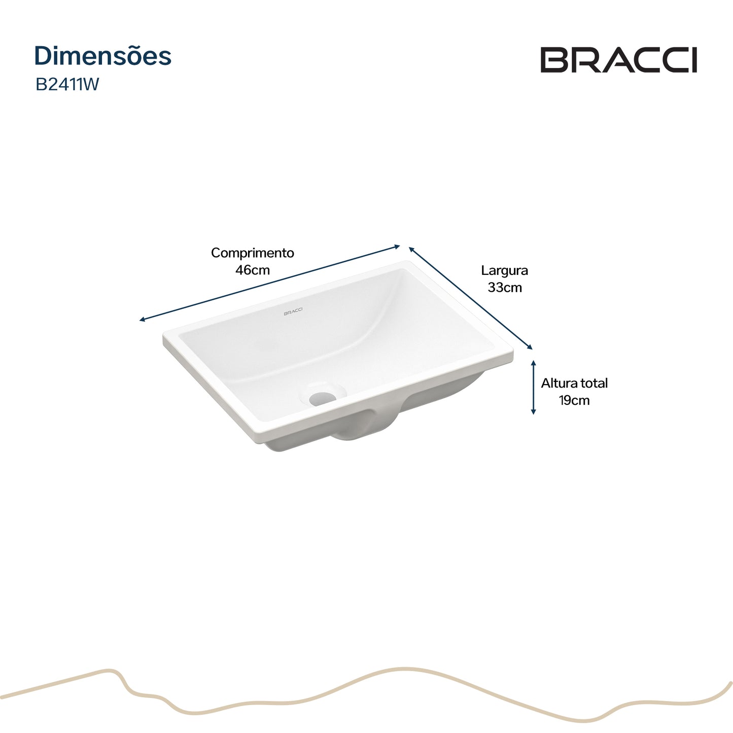 CUBA VENTTI DE EMBUTIR 46CM BRANCO BRILHO