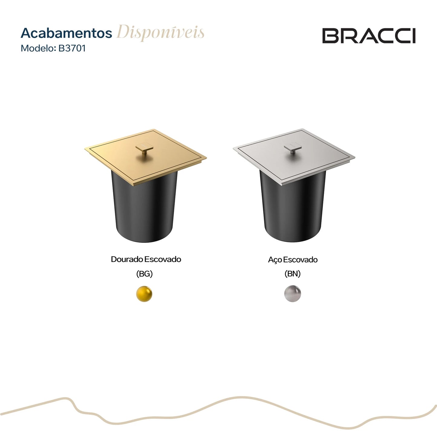 LIXEIRA DE BANCADA DE EMBUTIR DOURADO ESCOVADO