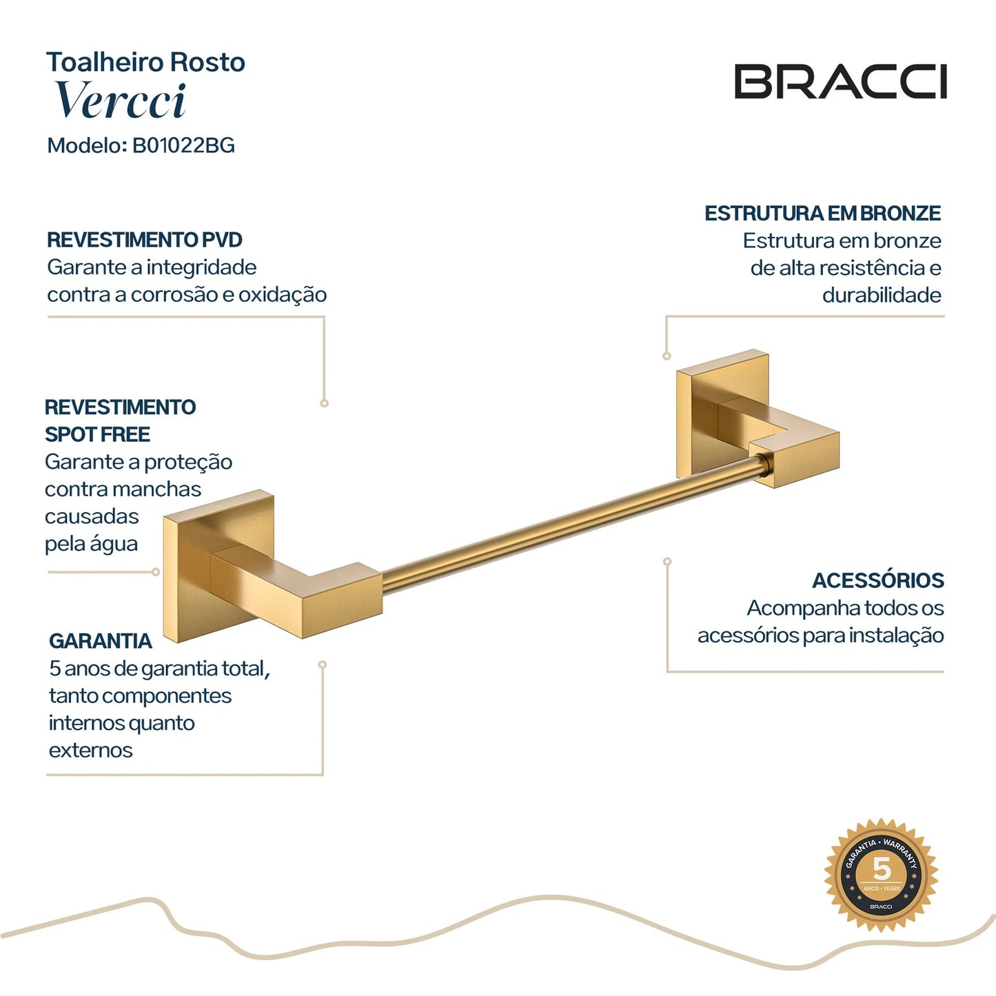 TOALHEIRO ROSTO DOURADO ESCOVADO VERCCI