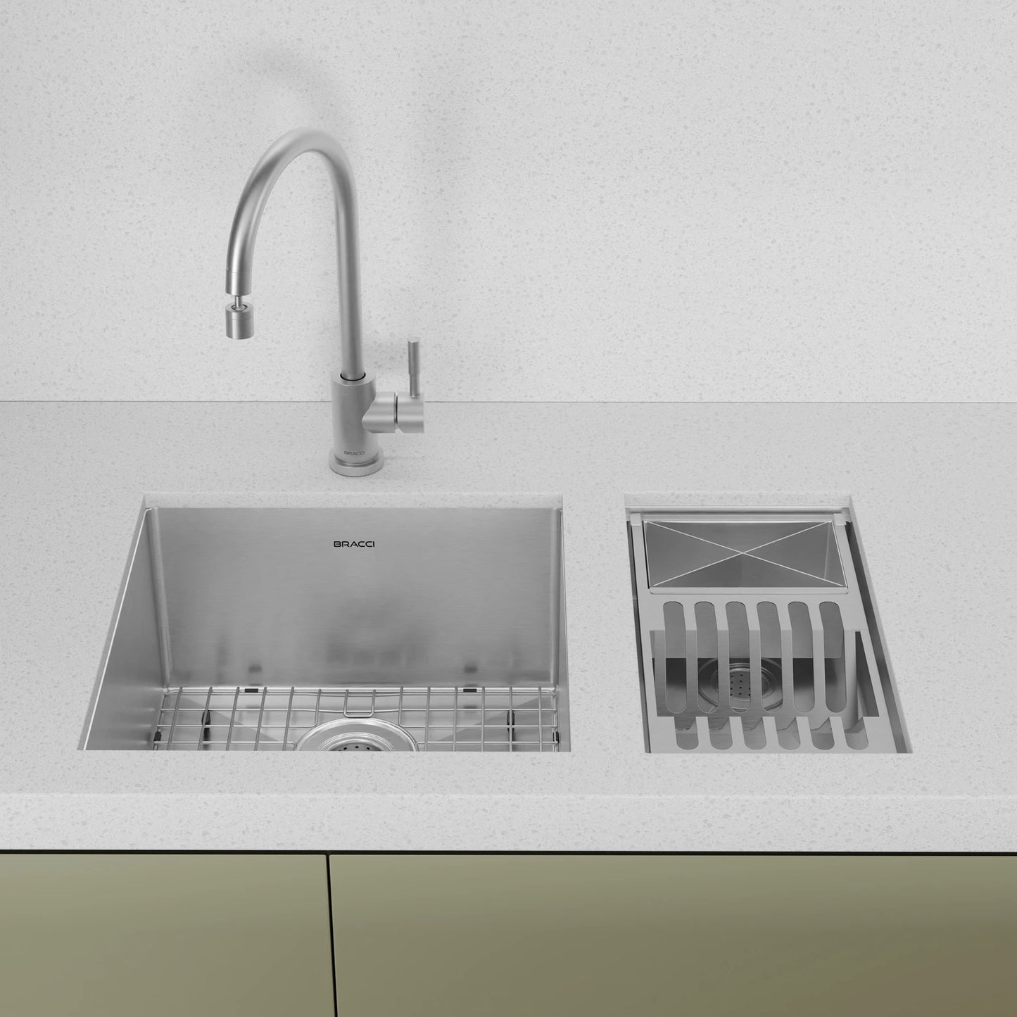 KIT CUBA DE COZINHA 43 CM + CALHA ORGANIZADORA AÇO ESCOVADO