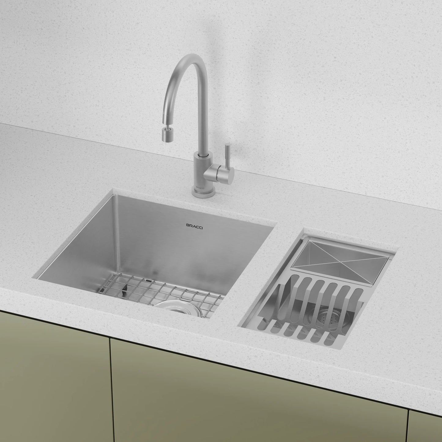 KIT CUBA DE COZINHA 43 CM + CALHA ORGANIZADORA AÇO ESCOVADO