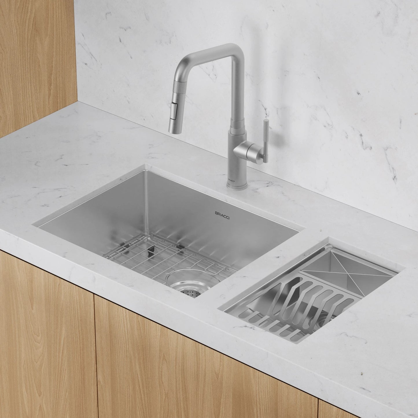 KIT CUBA DE COZINHA 54 CM + CALHA ORGANIZADORA AÇO ESCOVADO