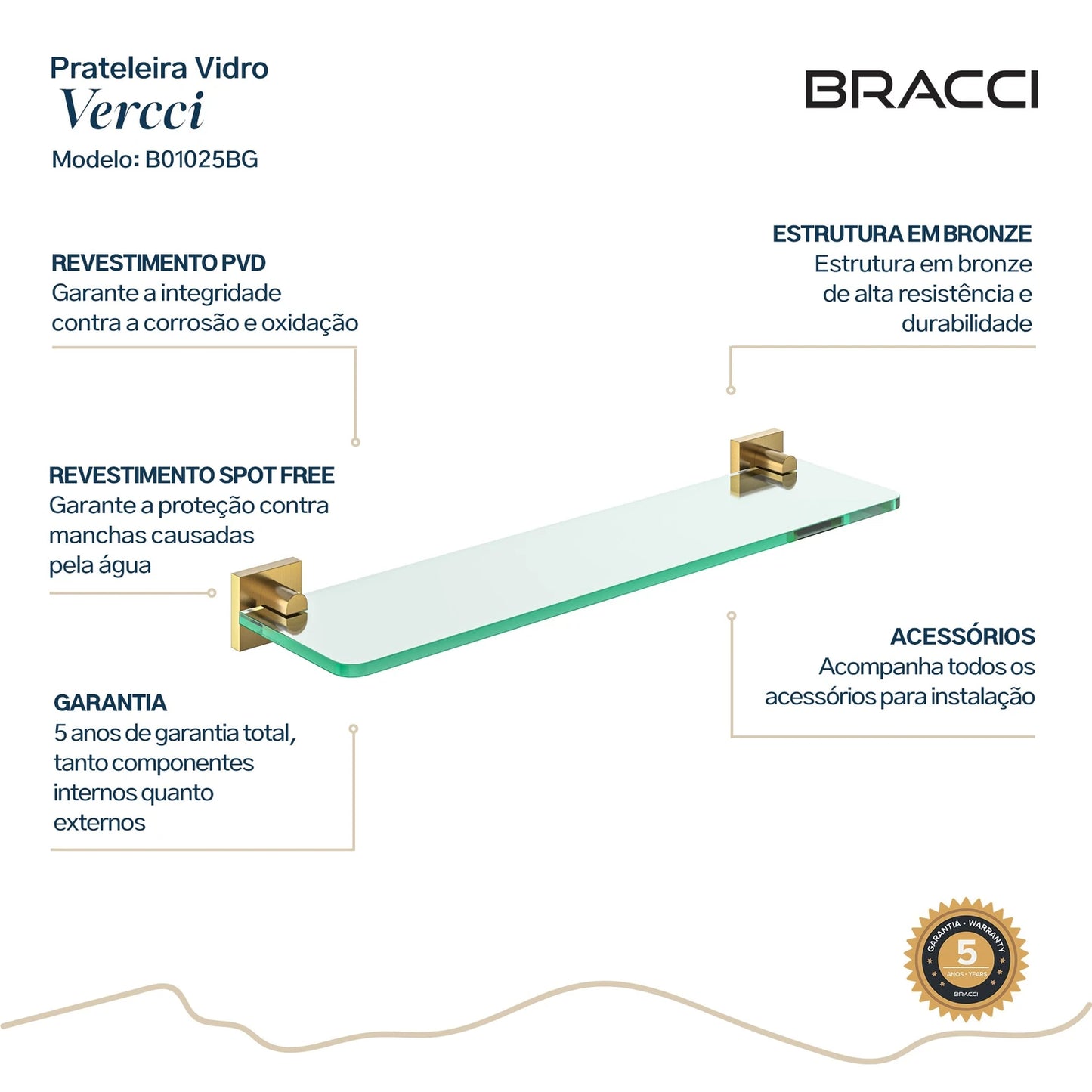 PRATELEIRA VIDRO DOURADO ESCOVADO VERCCI