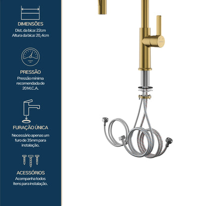 TORNEIRA MONOCOMANDO Q/F LA BELLE SPRING DOURADO ESCOVADO