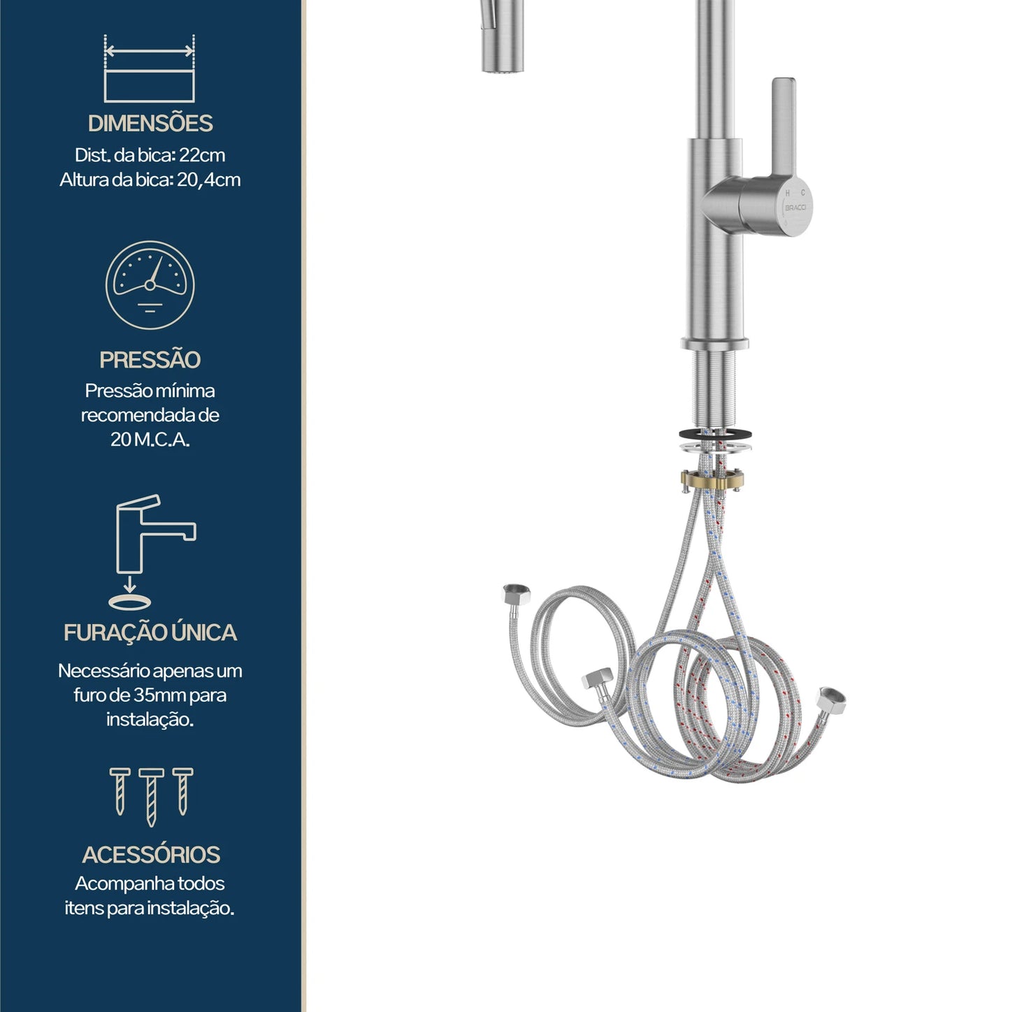 TORNEIRA MONOCOMANDO Q/F LA BELLE SPRING AÇO ESCOVADO