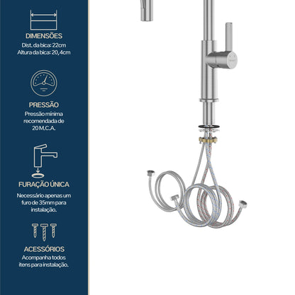 TORNEIRA MONOCOMANDO Q/F LA BELLE SPRING AÇO ESCOVADO