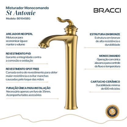 TORNEIRA MONOCOMANDO Q/F ST ANTONIE DOURADO ESCOVADO