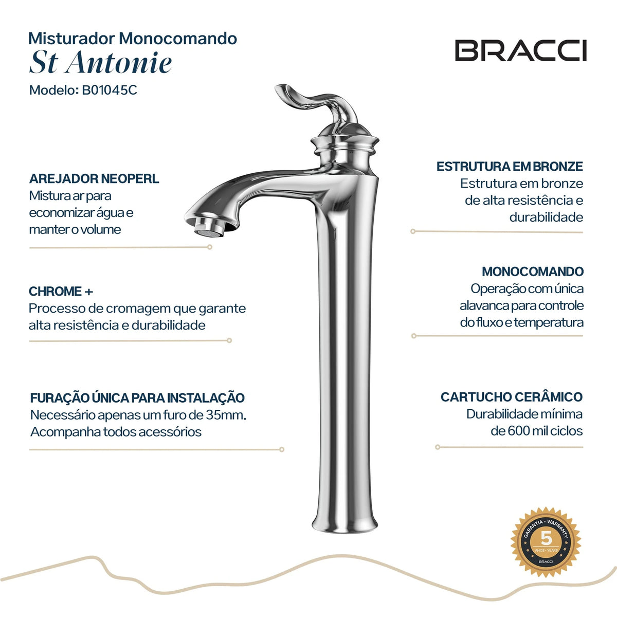 TORNEIRA MONOCOMANDO Q/F ST ANTONIE CROMADO