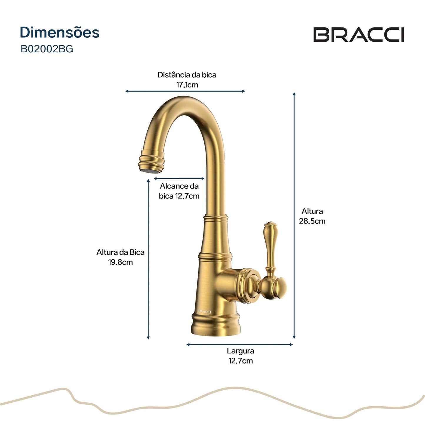 TORNEIRA MONOCOMANDO Q/F ST CLAIRE DOURADO ESCOVADO