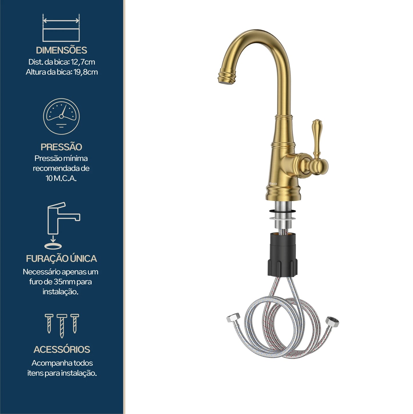 TORNEIRA MONOCOMANDO Q/F ST CLAIRE DOURADO ESCOVADO