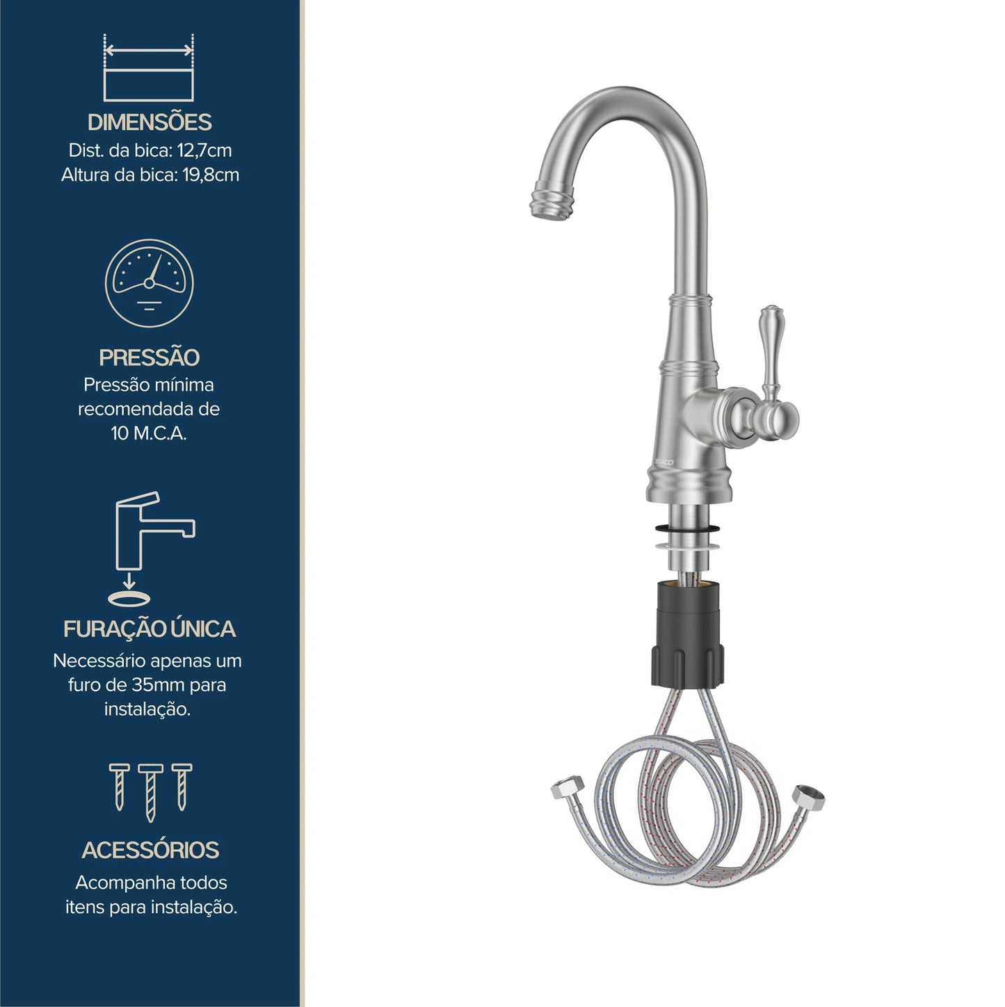 TORNEIRA MONOCOMANDO Q/F ST CLAIRE AÇO ESCOVADO