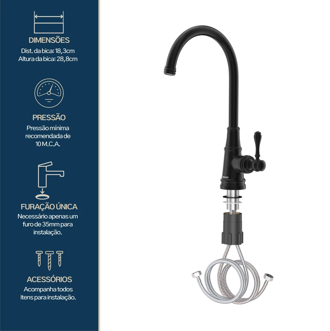 TORNEIRA MONOCOMANDO Q/F ST CLAIRE PRETO