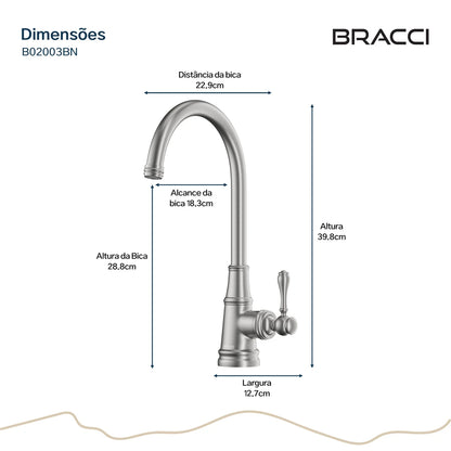 TORNEIRA MONOCOMANDO Q/F ST CLAIRE AÇO ESCOVADO