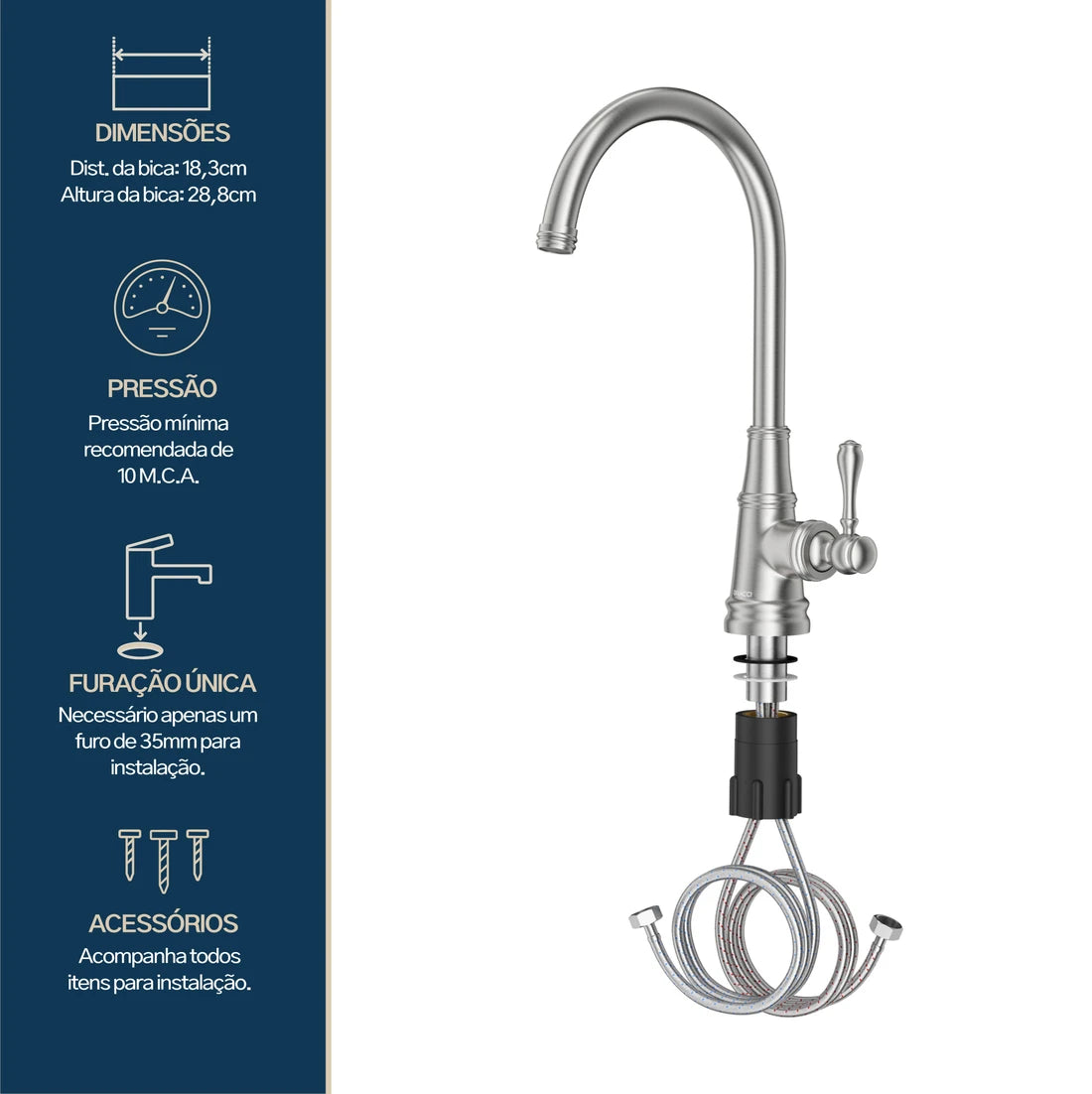 TORNEIRA MONOCOMANDO Q/F ST CLAIRE AÇO ESCOVADO