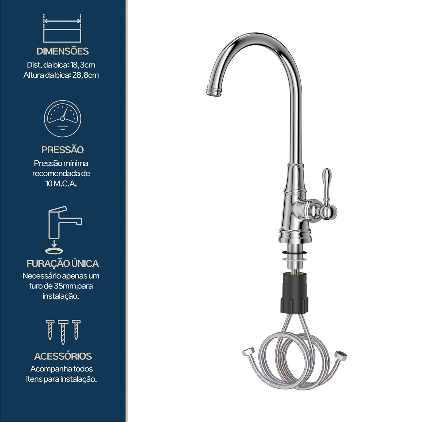 TORNEIRA MONOCOMANDO Q/F ST CLAIRE CROMADO