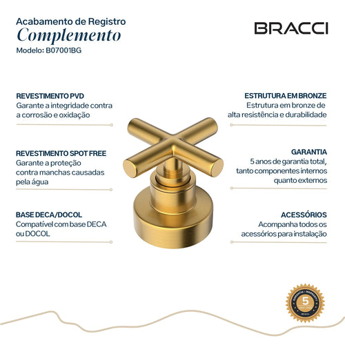 ACABAMENTO DE REGISTRO DOURADO ESCOVADO