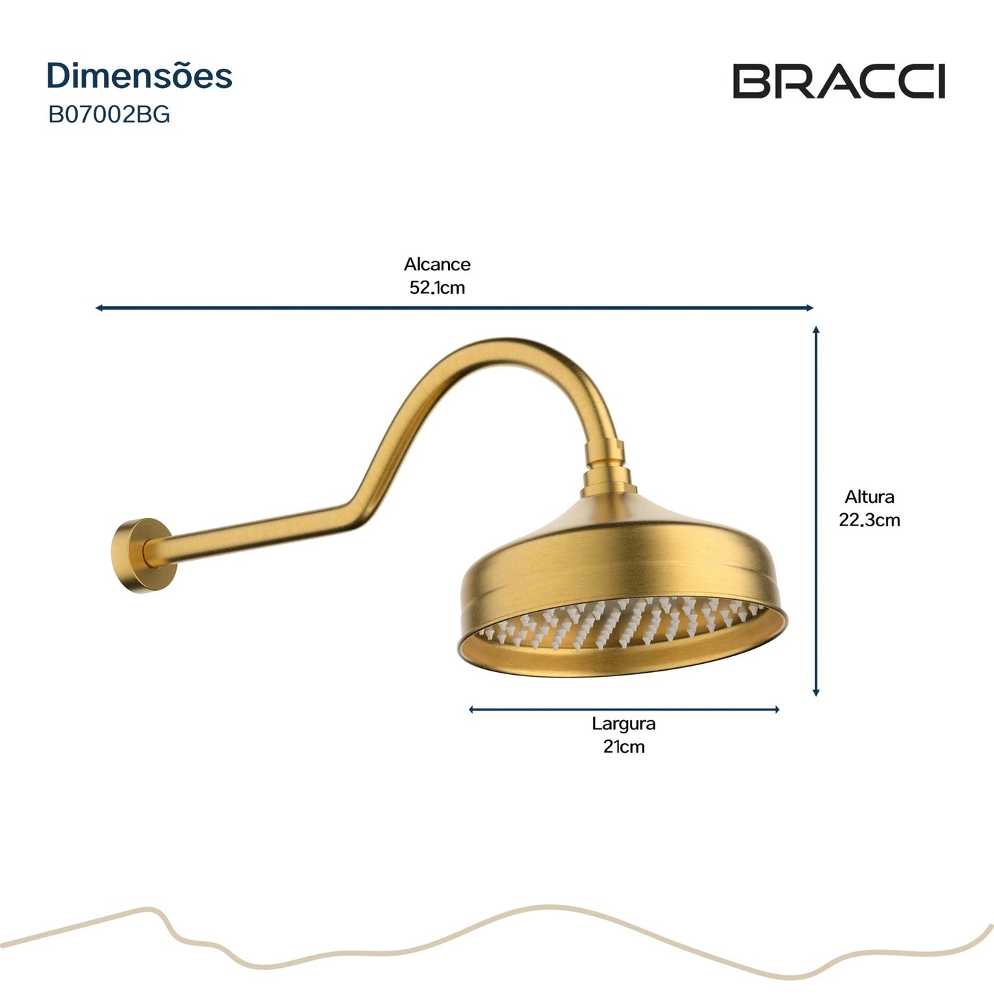 CHUVEIRO DE PAREDE DOURADO ESCOVADO