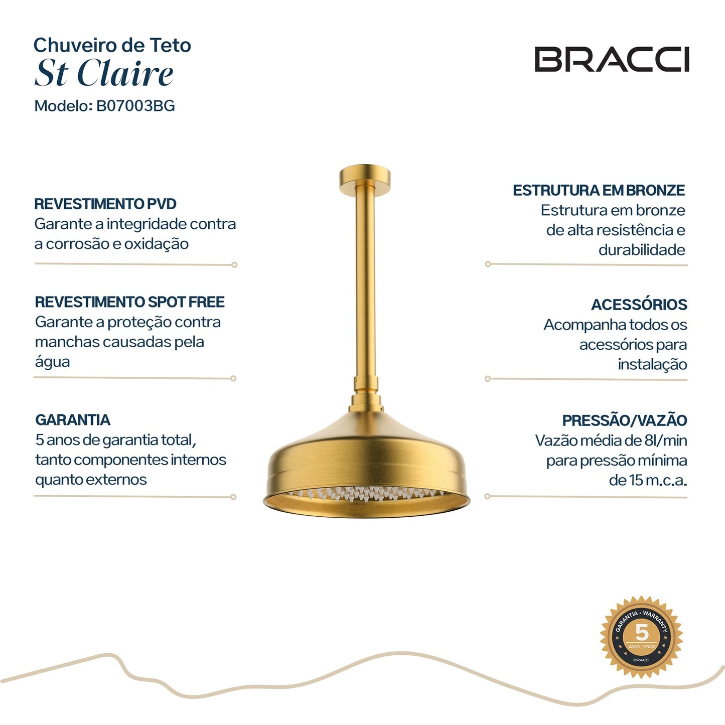 CHUVEIRO DE TETO DOURADO ESCOVADO