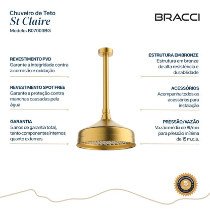 CHUVEIRO DE TETO DOURADO ESCOVADO