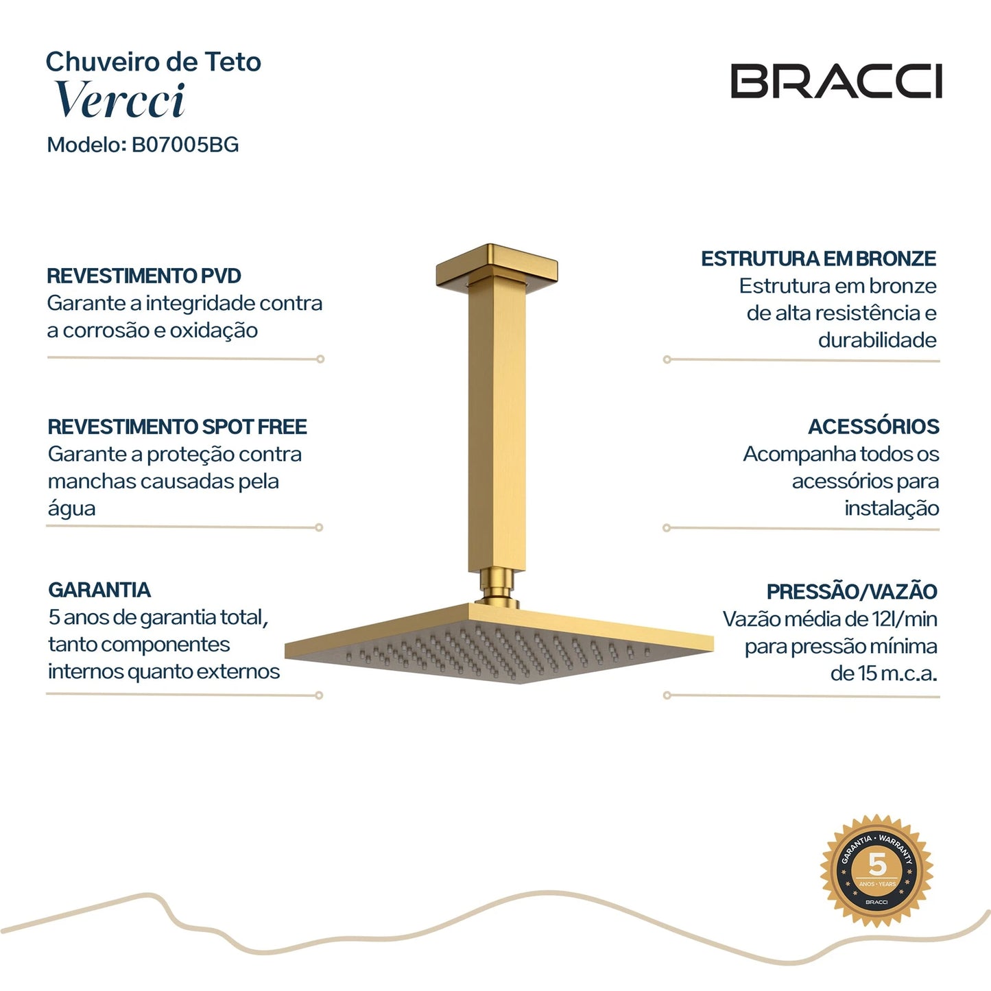 CHUVEIRO DE TETO DOURADO ESCOVADO