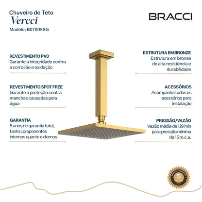 CHUVEIRO DE TETO DOURADO ESCOVADO