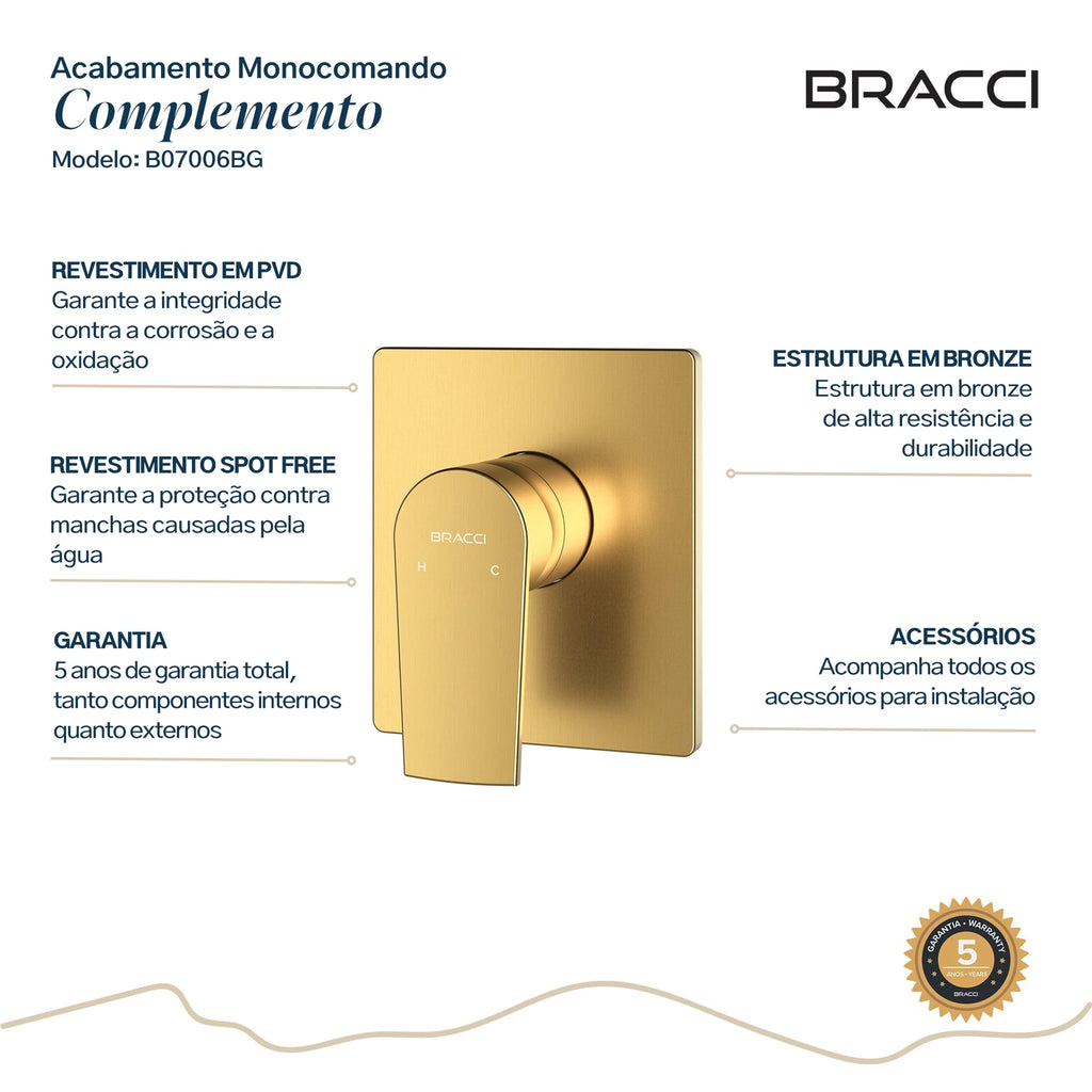 ACABAMENTO MONOCOMANDO DE CHUVEIRO DOURADO ESCOVADO
