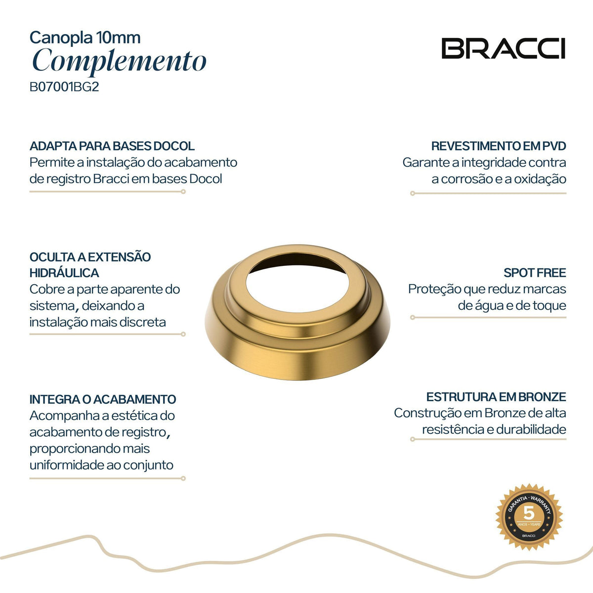 CANOPLA ACABAMENTO DE REGISTRO DOURADO ESCOVADO