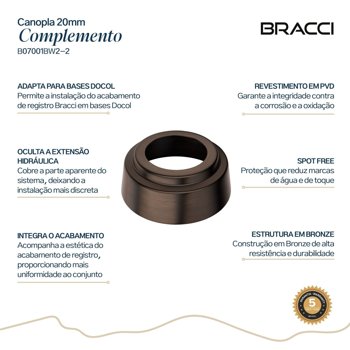 CANOPLA ACABAMENTO DE REGISTRO BRONZE ESCOVADO 20MM