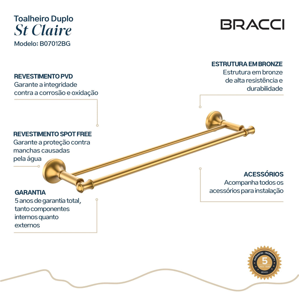 TOALHEIRO DUPLO ST CLAIRE DOURADO ESCOVADO