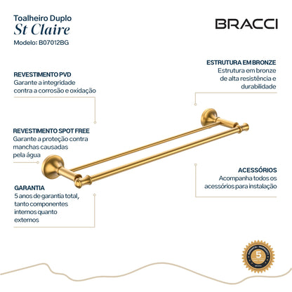 TOALHEIRO DUPLO ST CLAIRE DOURADO ESCOVADO