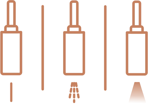 Três tipos de jato na biqueira