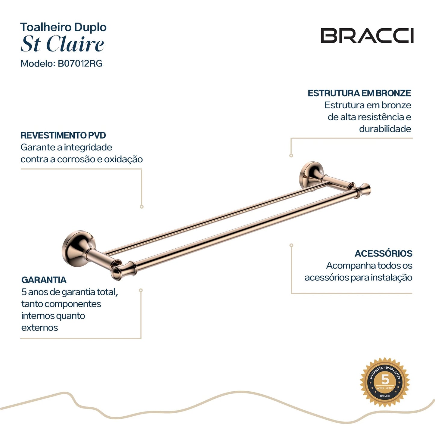 TOALHEIRO DUPLO ST CLAIRE ROSE GOLD