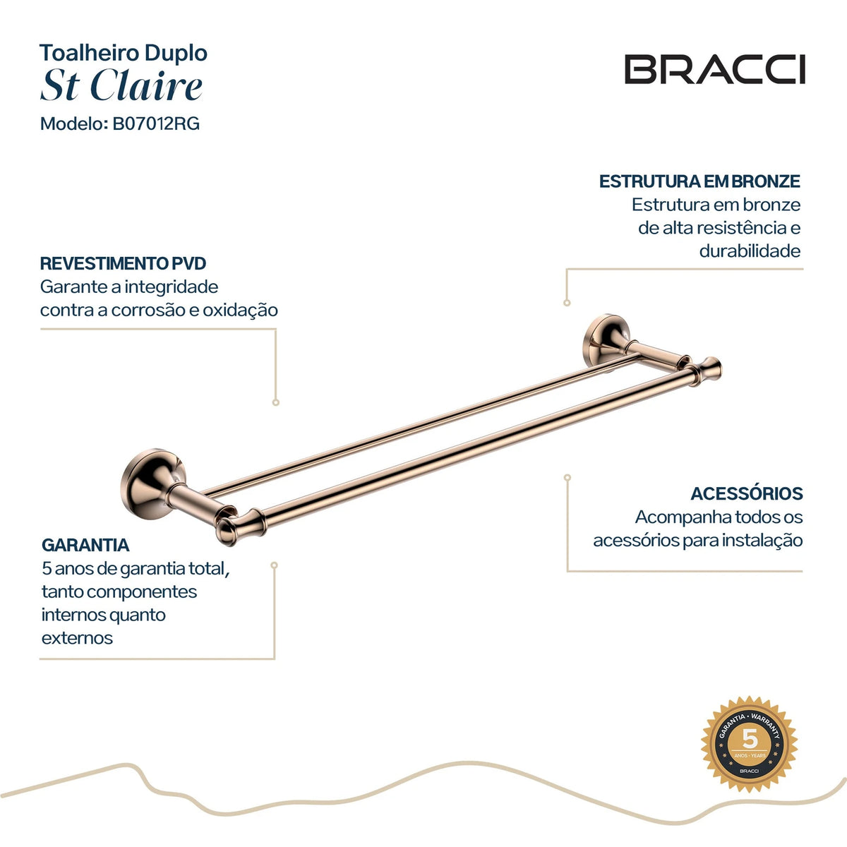 TOALHEIRO DUPLO ST CLAIRE ROSE GOLD