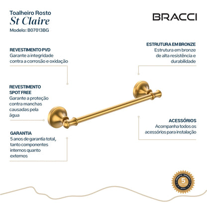 TOALHEIRO ROSTO ST CLAIRE DOURADO ESCOVADO
