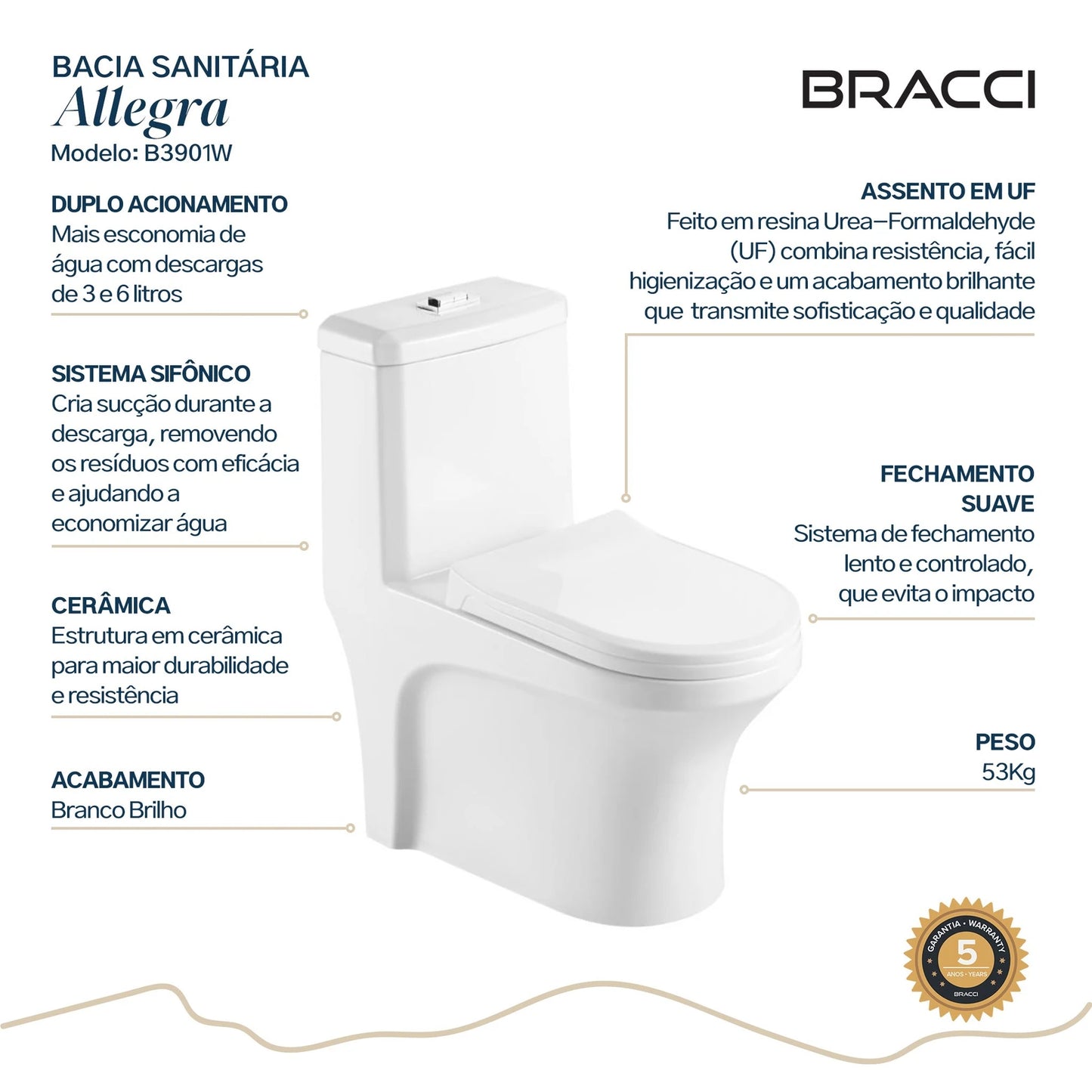 BACIA SANITÁRIA MONOBLOCO ALLEGRA BRANCA