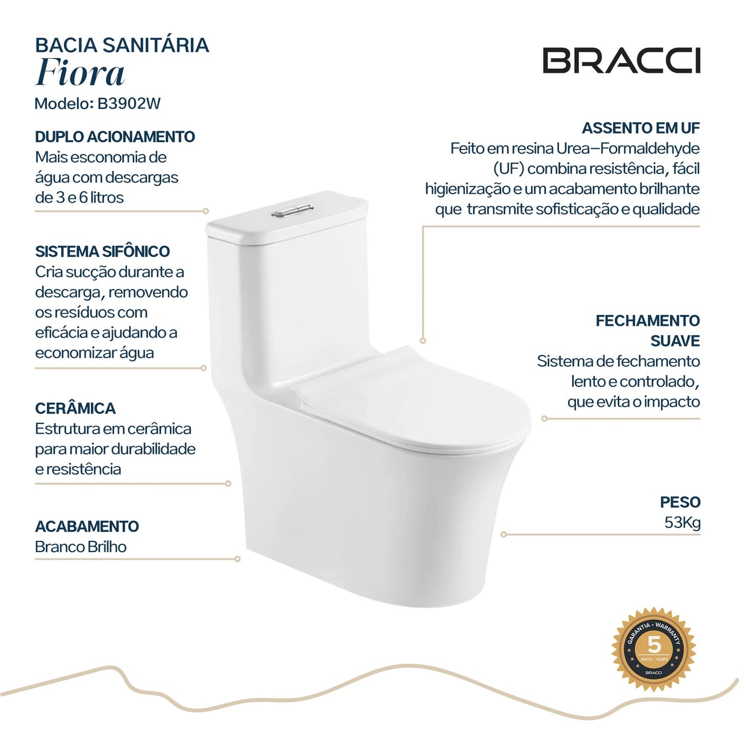 BACIA SANITÁRIA MONOBLOCO FIORA BRANCA