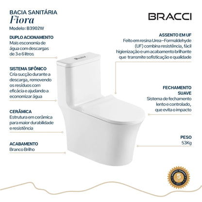 BACIA SANITÁRIA MONOBLOCO FIORA BRANCA