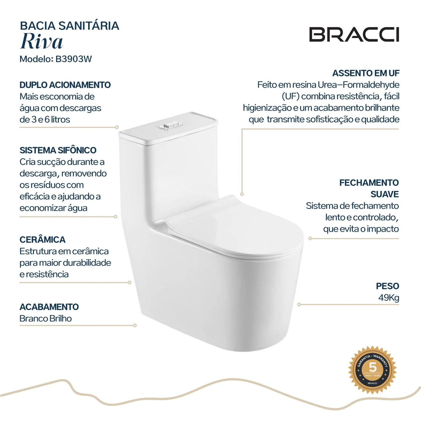 BACIA SANITÁRIA MONOBLOCO RIVA BRANCA