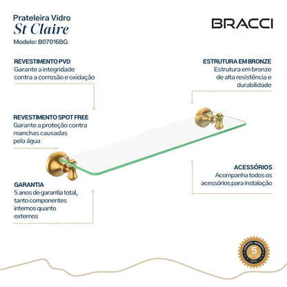 PRATELEIRA VIDRO DOURADO ESCOVADO