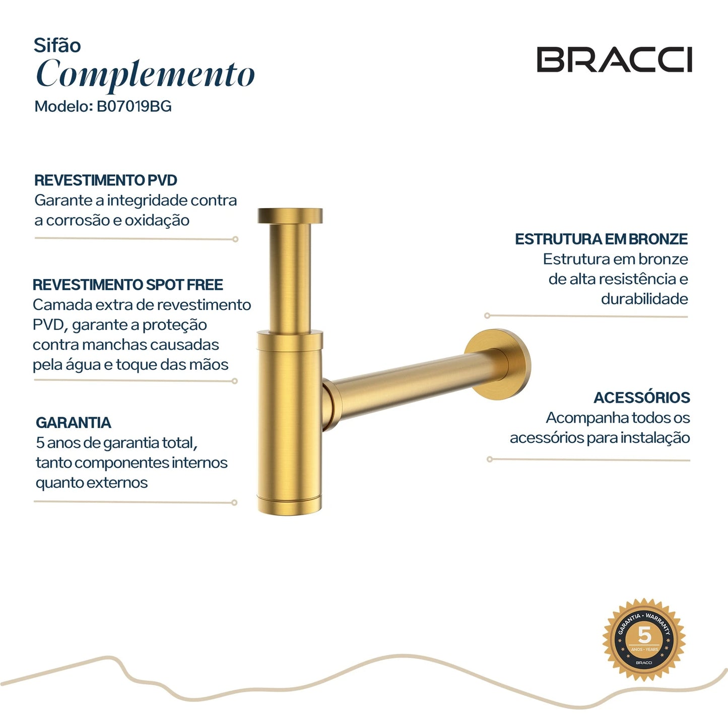 SIFÃO DOURADO ESCOVADO