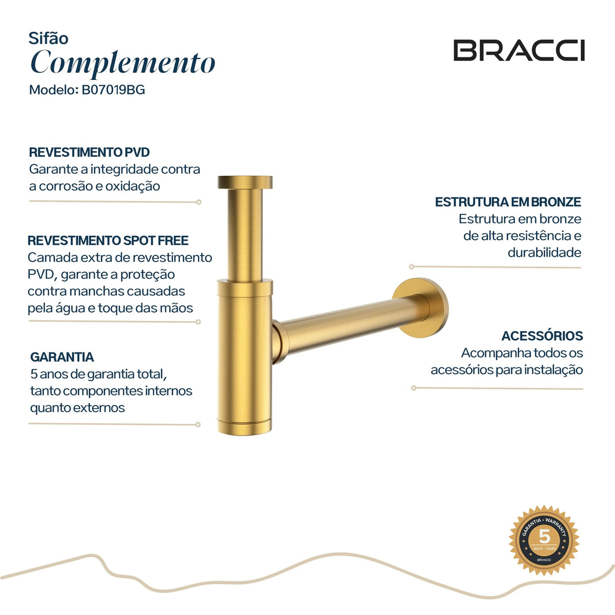 SIFÃO DOURADO ESCOVADO