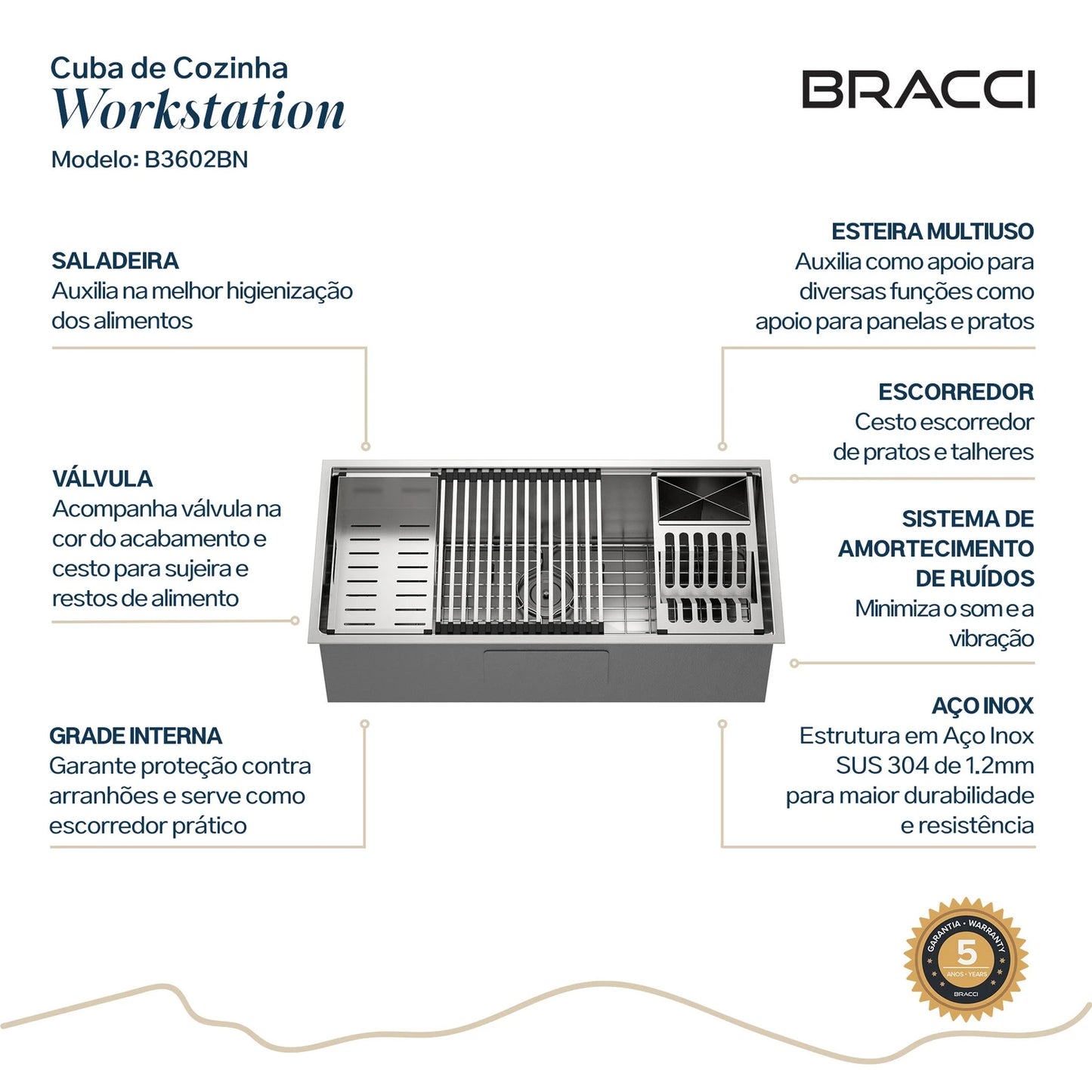 CUBA DE COZINHA WORKSTATION 90CM AÇO INOX