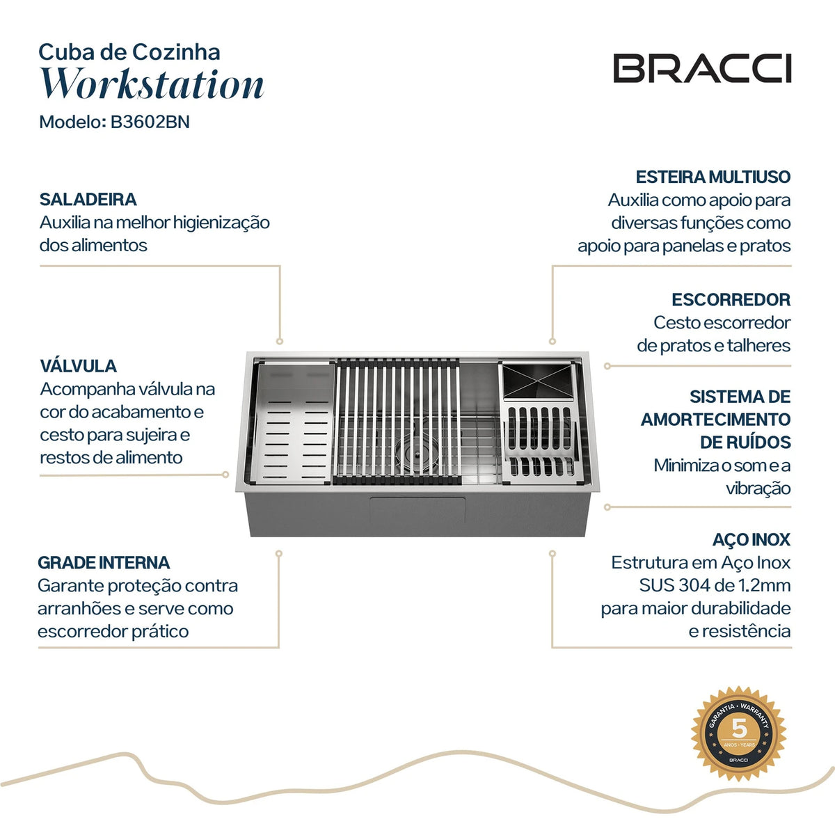 CUBA DE COZINHA WORKSTATION 90CM AÇO INOX