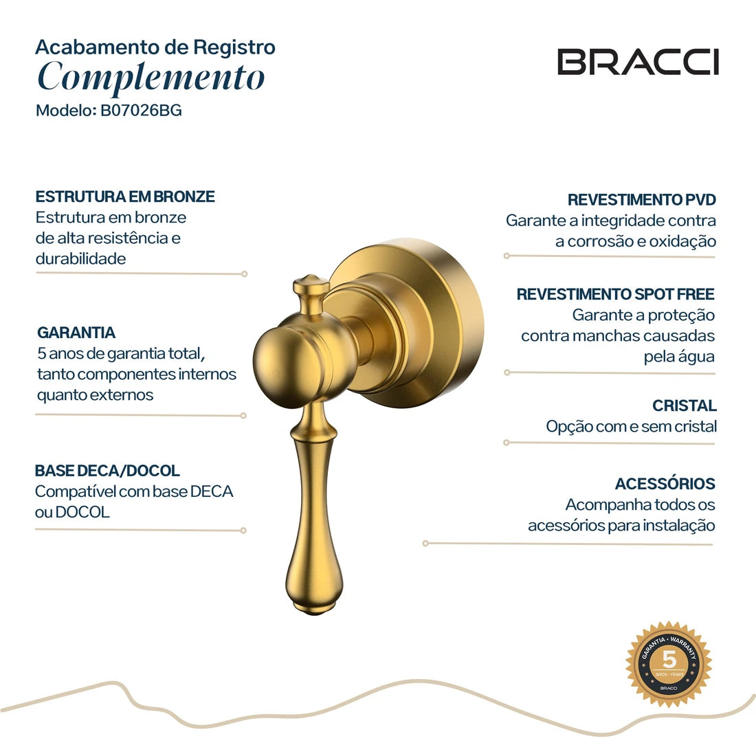 ACABAMENTO DE REGISTRO ST CLAIRE DOURADO ESCOVADO
