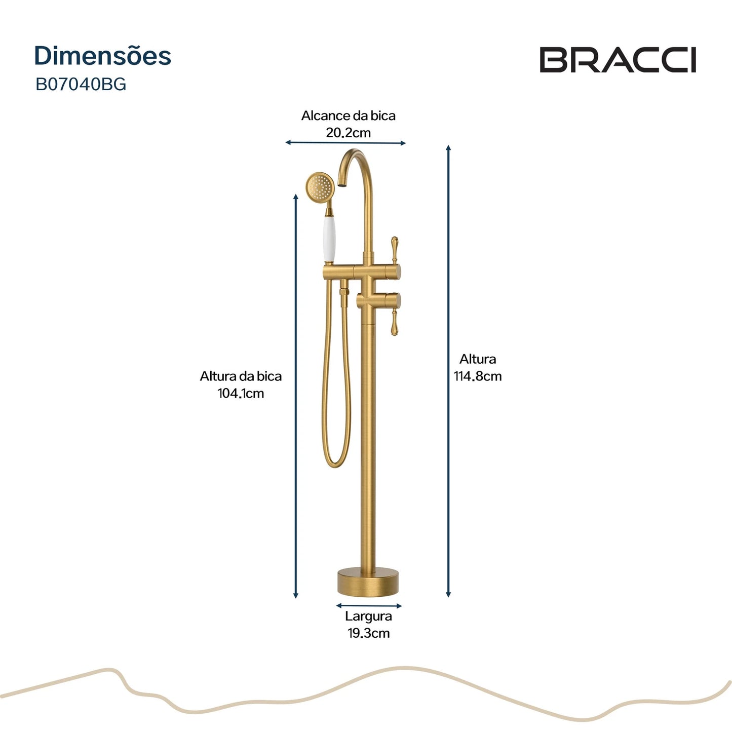 TORNEIRA MONOCOMANDO Q/F PARA BANHEIRAS DOURADO ESCOVADO