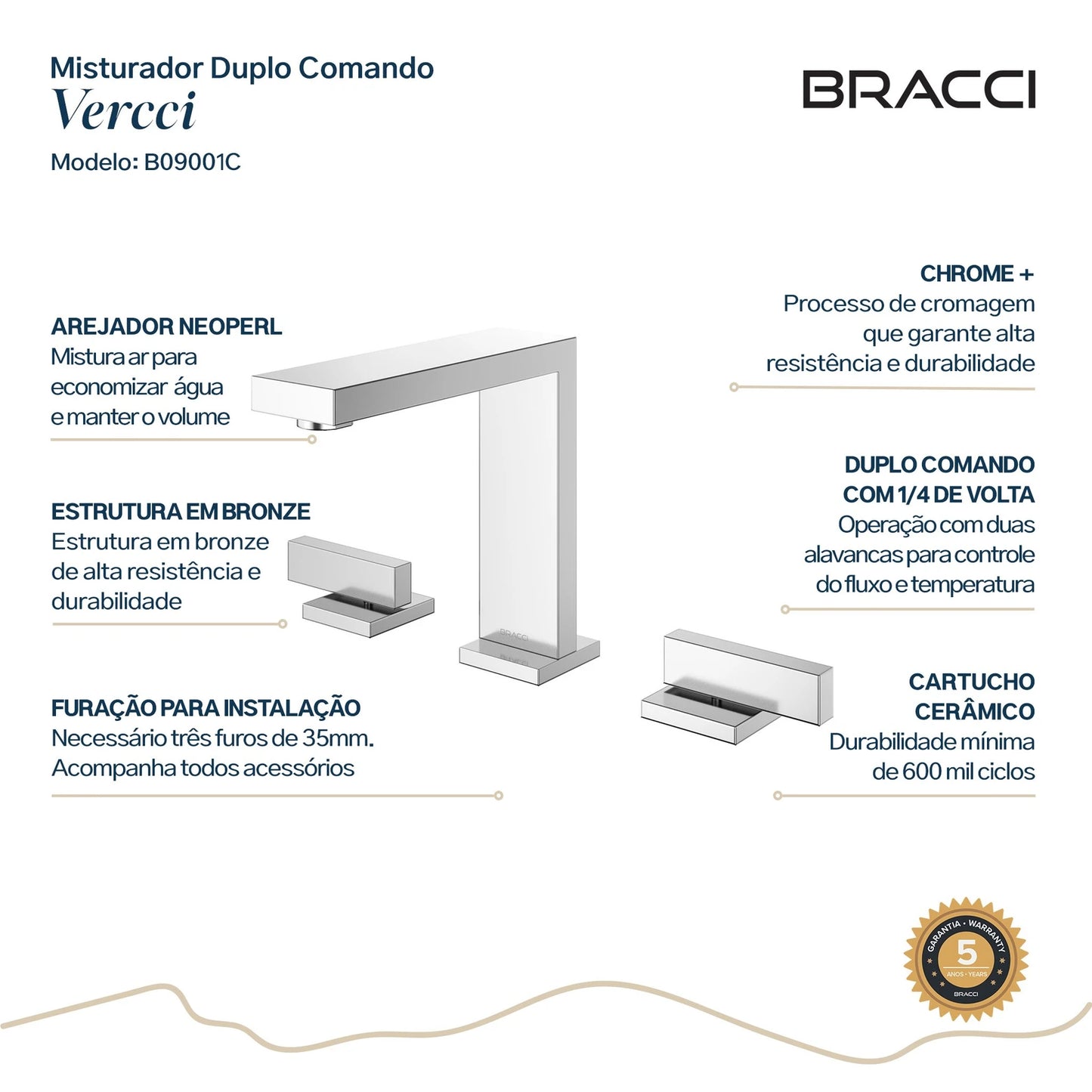 TORNEIRA DUPLO COMANDO Q/F VERCCI CROMADO